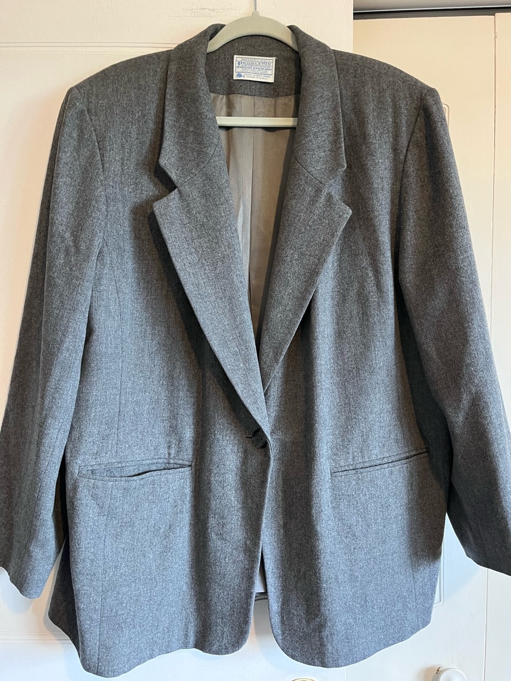 Pendleton Women’s 20W Pure Virgin Wool Gray One Button Blazer USA Made Academia